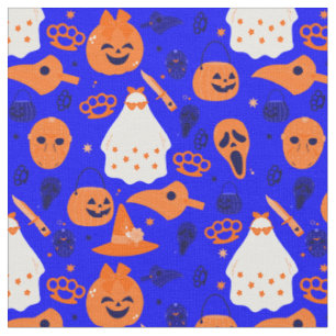Tela naranja azul fantasma floral lindo halloween