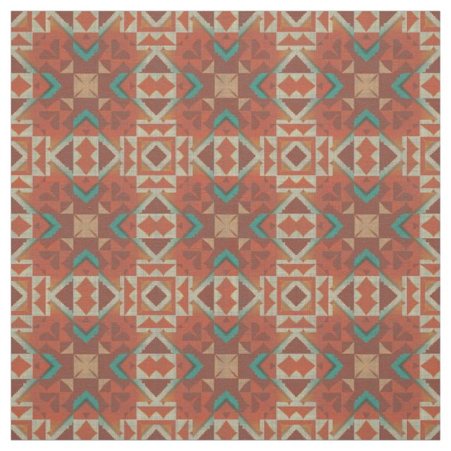 Tela Naranja azul turquesa azul azul azteca (Retal)