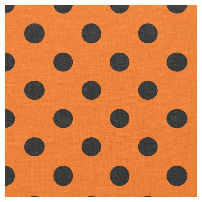 Tela Naranja Black Polka Dots Textile (De cerca)