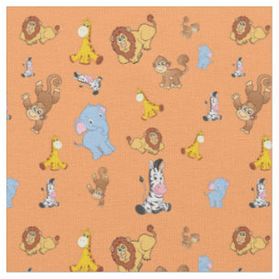 Tela naranja Cute safari patrón animal - Girafa, elefo