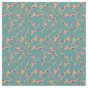 Tela Naranja de acuarela Koi Fish Turquoise Pattern