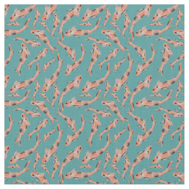 Tela Naranja de acuarela Koi Fish Turquoise Pattern (De cerca)