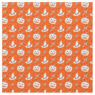 Tela Naranja de Halloween con Gorras blancos calabazas