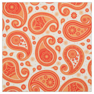 Tela Naranja de patrón Paisley y rojo