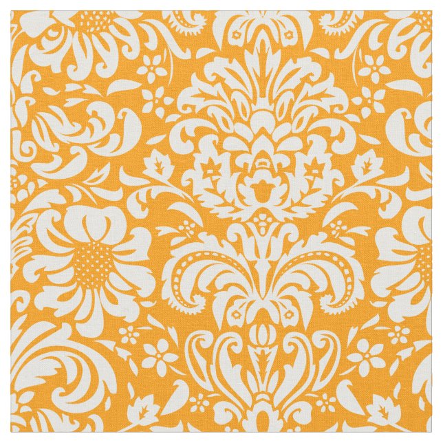 Tela Naranja Floral Damask (De cerca)