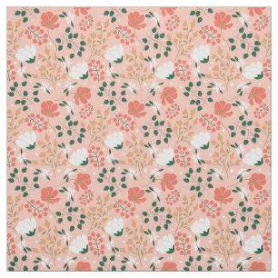 Tela Naranja Floral rosa