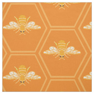 Tela Naranja honeycomb con abejas