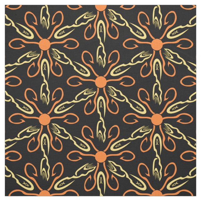 Tela Naranja Hook Yellow Hook Yellow Fish Patter (Retal)