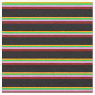Tela Naranja, Lime Green, Plum, Maroon y Black Stripes