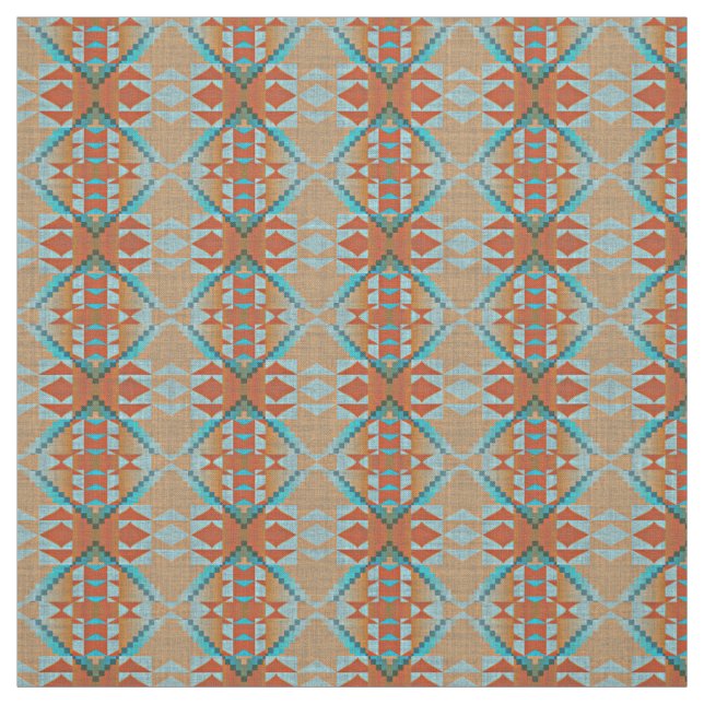 Tela Naranja Marrón Turquesa Azul Ecléctico Aspecto Étn (Retal)