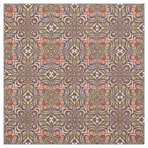 Tela Naranja Olive Green Retro Moda Nouveau Deco Patter