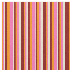 Tela Naranja oscuro, rosa caliente, Beige y rayas de ma