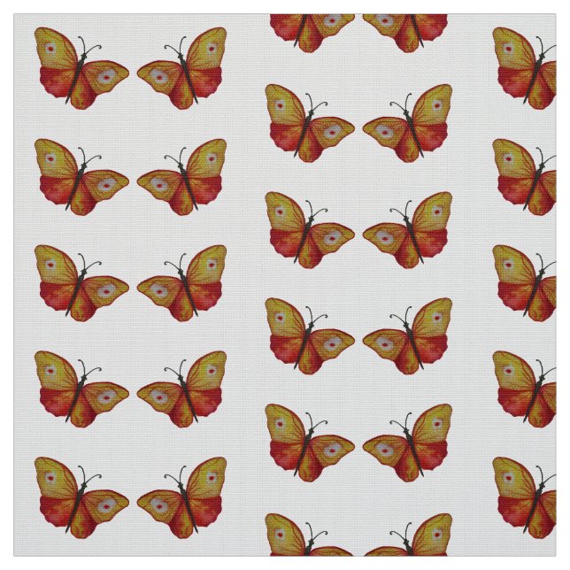 Tela Naranja Red Butterflies Watercolor Art Fabric (Retal)