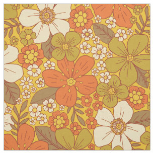 Tela Naranja retro 60/70 y floral verde oliva