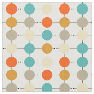 Tela Naranja retro Turquoise Tan Círculos de Crema MCM