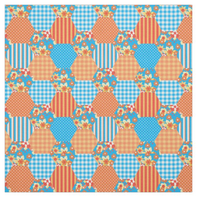 Tela Naranja Rojo Amarillo Azul Patrón de Parche Falso (Retal)