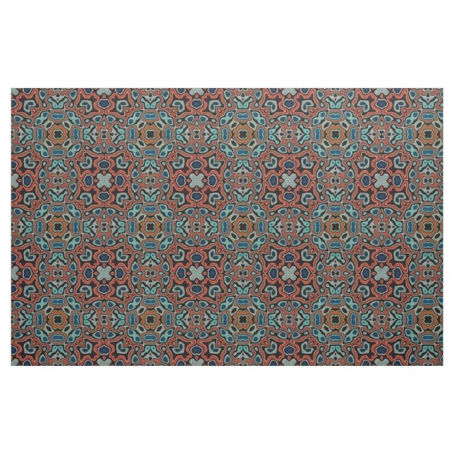 Tela Naranja Rojo Azul Aqua Turquesa Hip Orient Art ("Cuarto gordo" (fat quarter))