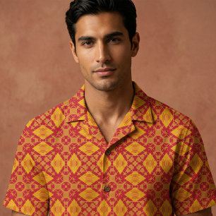 Tela Naranja rojo y patrón geométrico elegante amarillo