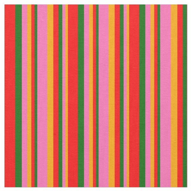 Tela Naranja, rosa caliente, verde oscuro y patrón rojo (De cerca)