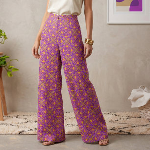 Tela Naranja rosa morado y patrón geométrico amarillo