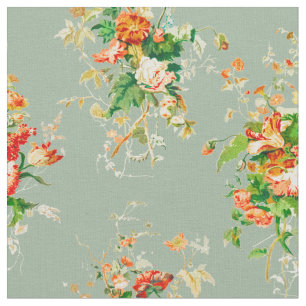 Tela Naranja Rústico Floral Vintage Botánico Sage Gre