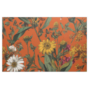 Tela Naranja Rústico Verde Botánico Floral Vintage Negr
