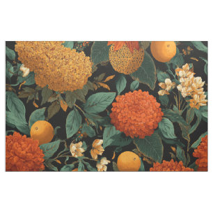 Tela Naranja Rústico Verde Botánico Floral Vintage Negr