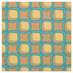 Tela Naranja turquesa patrón retro amarillo