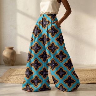 Tela Naranja turquesa y patrón geométrico de estilo neg