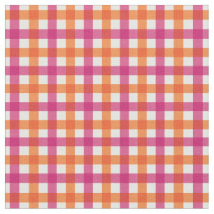 Tela Naranja y color rosa verano brillante Gingham Plai