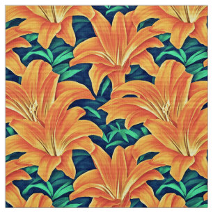 Tela Naranjas Day Lilis con hojas verdes