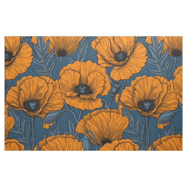 Tela Naranjas de cachorros en azul oscuro ("Cuarto gordo" (fat quarter))