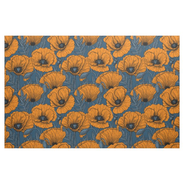 Tela Naranjas de cachorros en azul oscuro ("Cuarto gordo" (fat quarter))