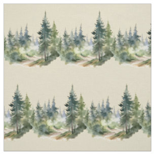 Tela Naturaleza Bosque Abetos Árboles Fondo Beige Verde