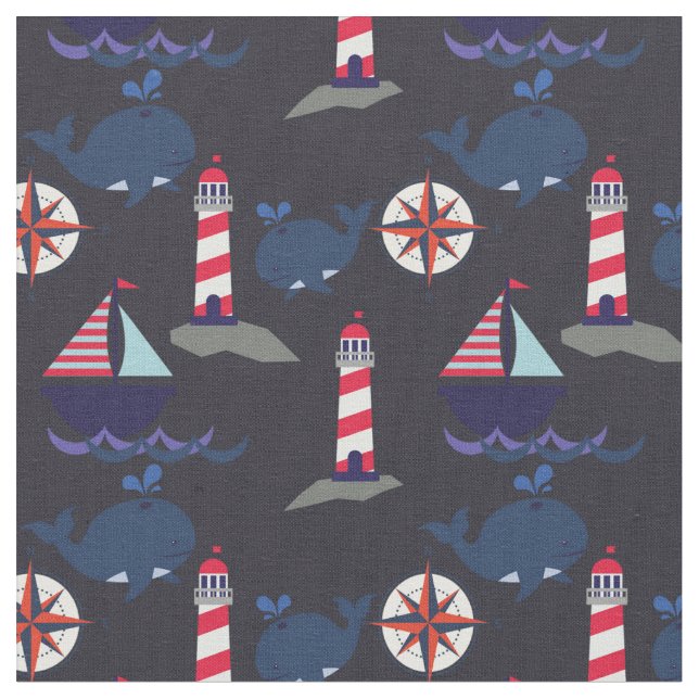 Tela Nautical | Ballenas, faros, veleros (De cerca)