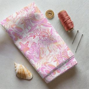 Tela Nautical Beach Collage Hot Pink ID840