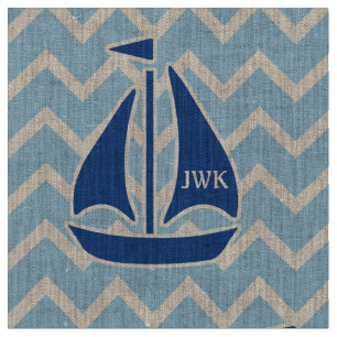 Tela Nautical Blue Sailboat y Chevron Personalizados