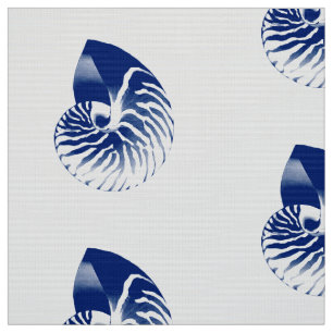 Tela Nautilus Shell - azules marinos y blanco