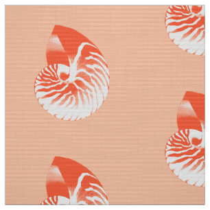 Tela Nautilus Shell - naranja coralino y blanco