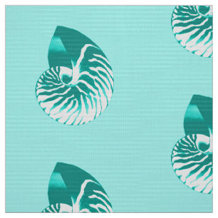 Tela Nautilus Shell - turquesa, acuática y blanco