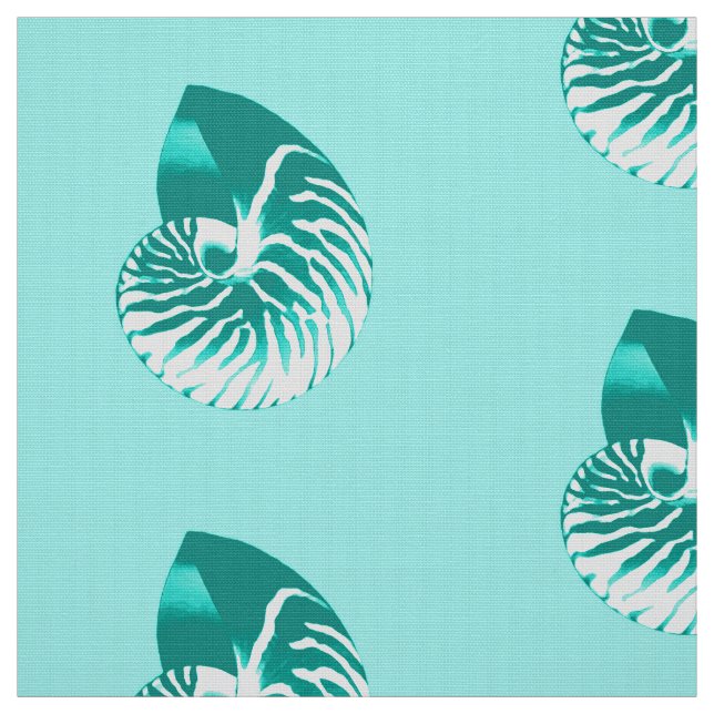 Tela Nautilus Shell - turquesa, acuática y blanco (Retal)