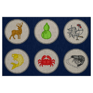 Tela Nave Blue Fish Prawn Crab Linen juego de dados