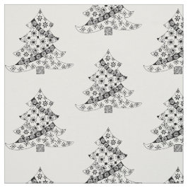 Tela Navidad Árbol negro y blanco