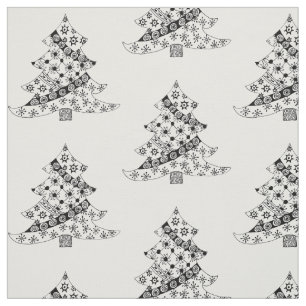 Tela Navidad Árbol negro y blanco