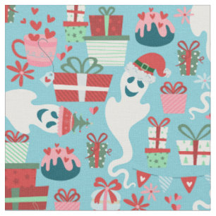 Tela navidad gótica de terror santa fantasmas azul