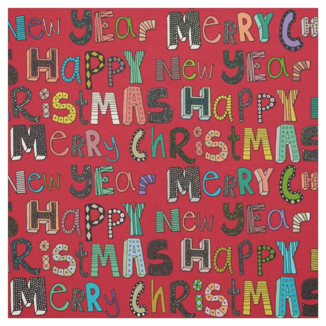 Tela navidad roja feliz año nuevo (Retal)