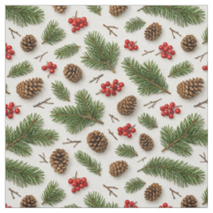 Tela Navidad Rojo Verde Pino Baya Fiesta
