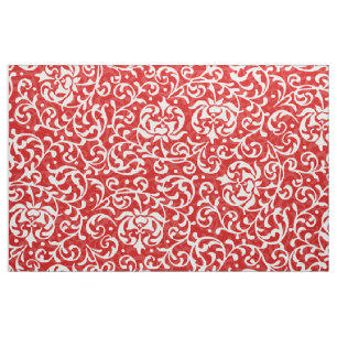 Tela Navidad rojo y damasco floral blanco
