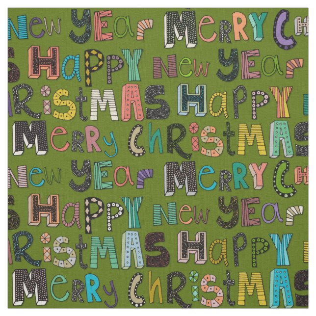 Tela navidad verde feliz año nuevo (Retal)