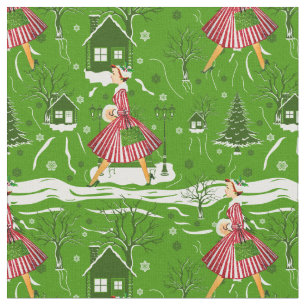 Tela navidad vintage con copos de nieve de los años 50